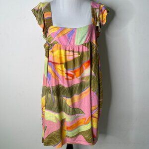 Kourt Women's Multicolor Square Neck Leaves Print Ruffle Mini Dress Size XL